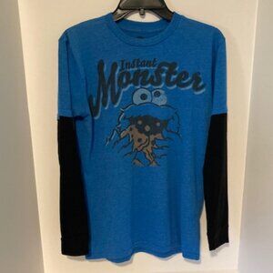 2/$20 Sesame Street Men's Long Sleeve Cookie Monster T-shirt - size S